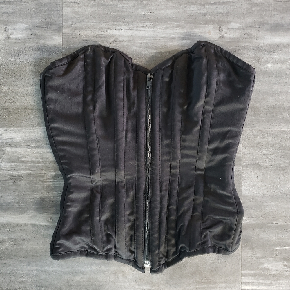 Black Satin CC Double Steel Boned Corset